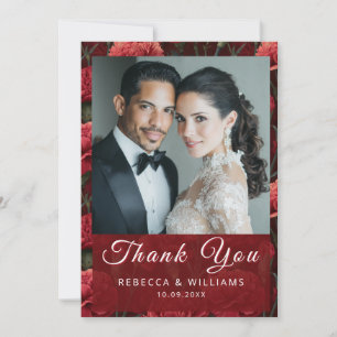 Carte De Remerciements Charme de l'Oeillet Rouge Coloré Mariage Rustique