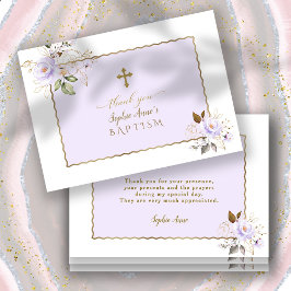 Carte De Remerciements Charme Lumière Purple Or Fleurs Fille Baptême