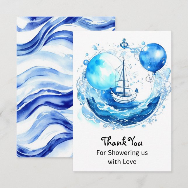Carte De Remerciements Charme nautique rustique : Baby shower garçon (Devant / Derrière)