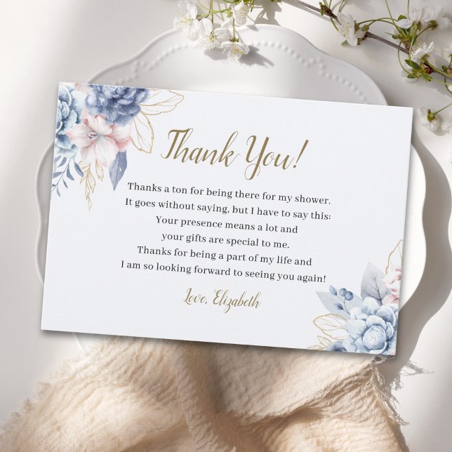 Carte De Remerciements Charming Bridal Shower with Blue-Toned Flowers (Créateur téléchargé)