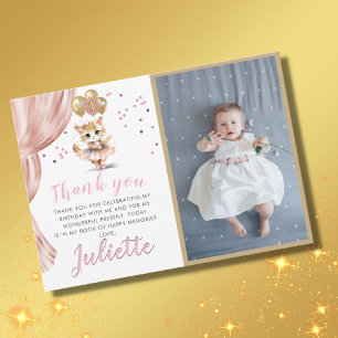 Carte De Remerciements Charming Dancing Chat Photo First Birthday Girl