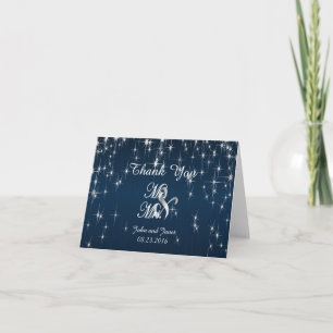 Carte De Remerciements Charming Star Struck Mariage Brush Navy Blue