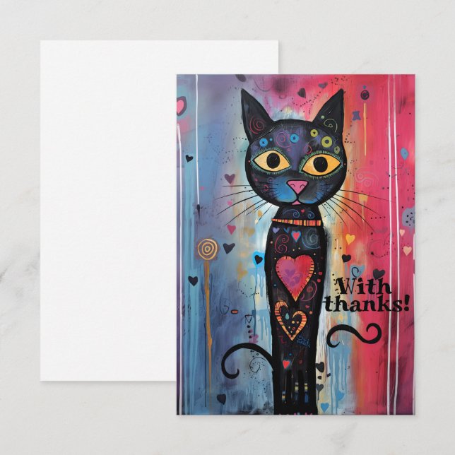 Carte De Remerciements Chat Abstrait Artistique à grand oeil (Devant / Derrière)
