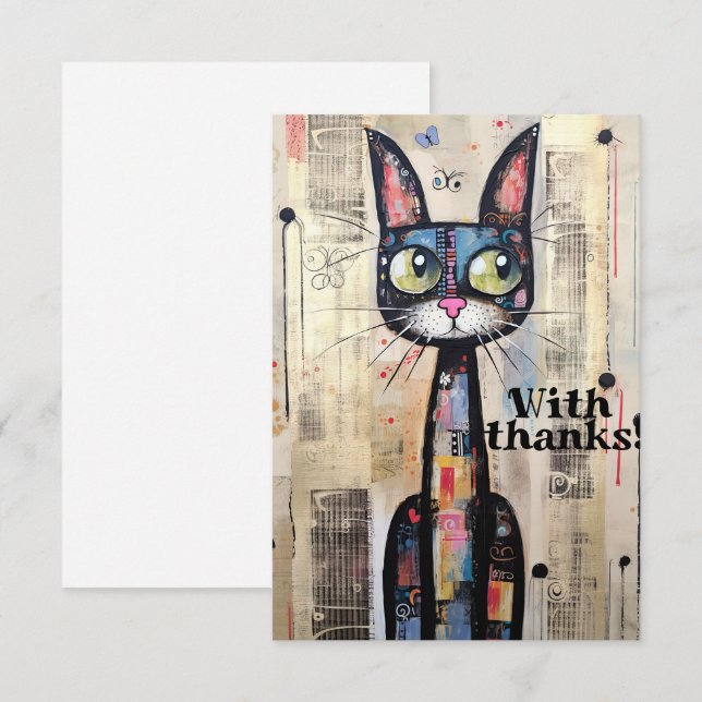 Carte De Remerciements Chat Abstrait Artistique à grand oeil (Devant / Derrière)