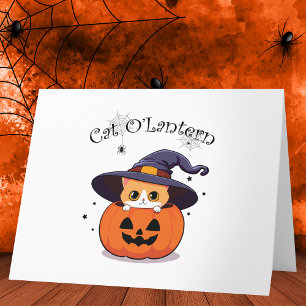 Carte De Remerciements Chat avec casquette sorcier à Halloween Jack-O-Lan