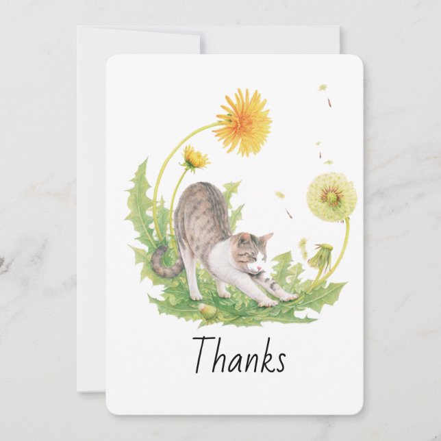 Carte De Remerciements Chat avec Dandelions personnalisable (Devant)