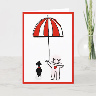 Carte De Remerciements Chat Coeur & Parapluie Aime Doggy Valentine's Day