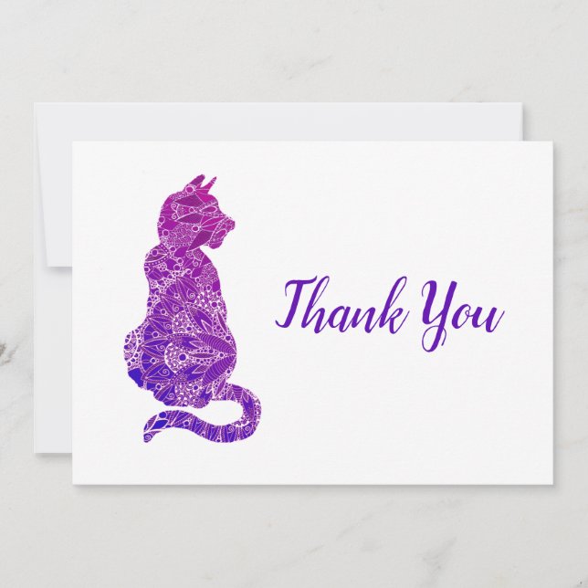 Carte De Remerciements Chat Mandala Violet (Devant)