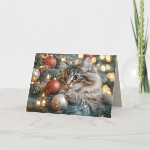 Carte De Remerciements Chat mignon Fête Noël Joyeux Fêtes