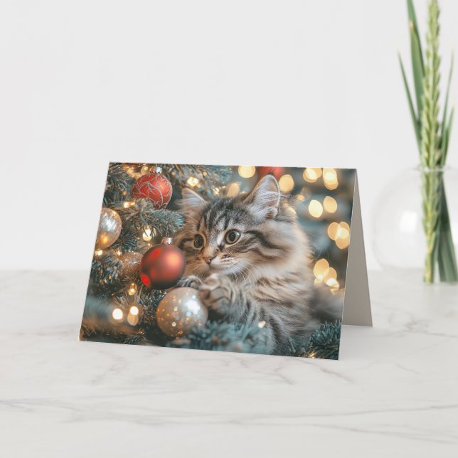 Carte De Remerciements Chat mignon Fête Noël Joyeux Fêtes (Devant)