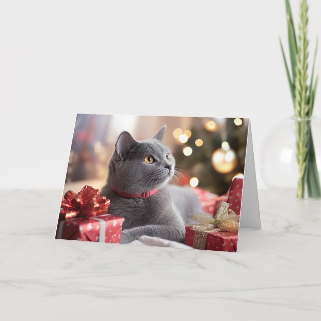 Carte De Remerciements Chat mignon Fête Noël Joyeux Fêtes (Devant)