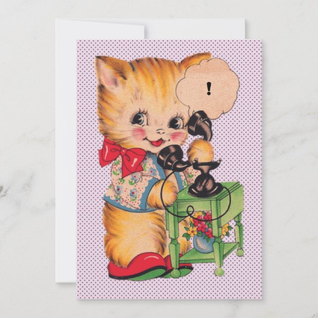 Carte De Remerciements Chat mignon Kitsch Kawaii avec impression de télép (Devant)