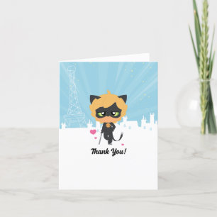 Carte De Remerciements Chat Miraculeux Noir Chibi Anniversaire