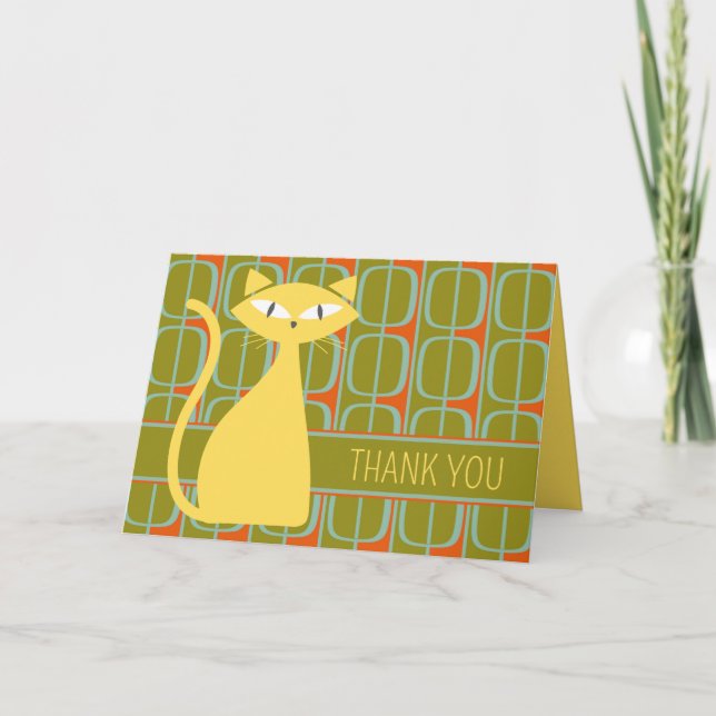 Carte De Remerciements Chat moderne du milieu du siècle sur Motif géométr (Devant)