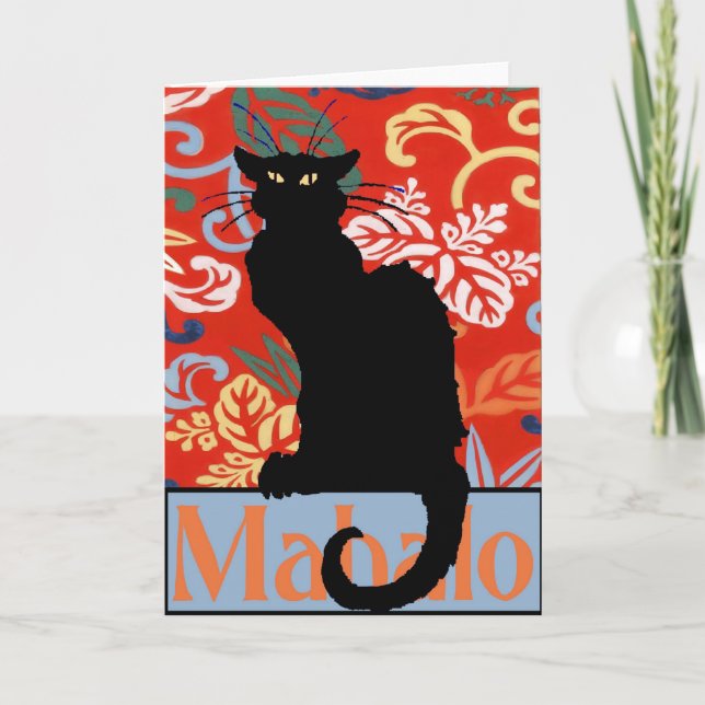 Carte De Remerciements Chat noir, Mahalo, merci, affiche (Devant)