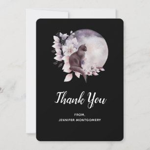 Carte De Remerciements Chat noir par une Pleine lune magique