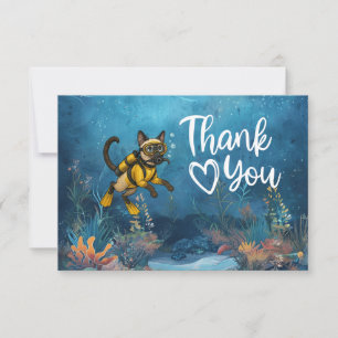 Carte De Remerciements Chat plongeur en scaphandre plongeant sous la mer