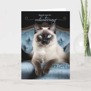 Carte De Remerciements Chat siamois sur une chaise bleue bénévole