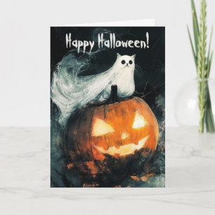 Carte De Remerciements Chat sur Citrouille Jack-o'-lantern
