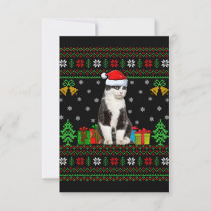 Carte De Remerciements Chat Ugly Xmas Décorations Père Noël Chat Noël