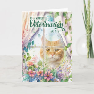 Carte De Remerciements Chat vétérinaire dans une botanique de printemps