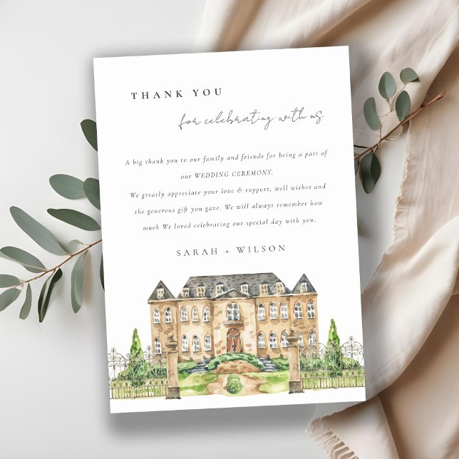Carte De Remerciements Chateau Chateau Manor Watercolor Mariage (Créateur téléchargé)