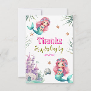 Carte De Remerciements Château de la sirène rose anniversaire