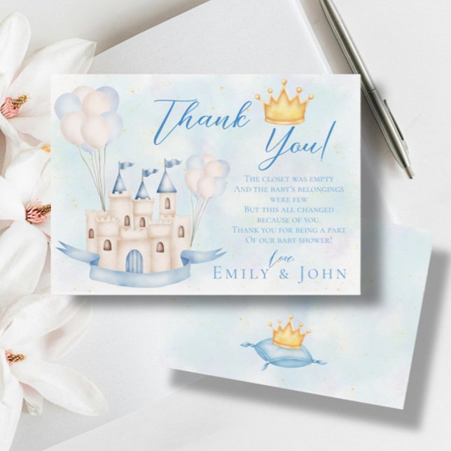 Carte De Remerciements Château Fairytale couronne bleu ballons garçon (Créateur téléchargé)
