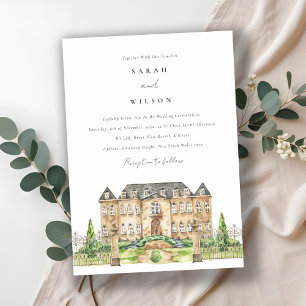 Carte De Remerciements Chateau Jardin Classique Aquarelle Mariage Inviter