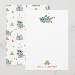 Carte De Remerciements Château Médiéval Conte de Fées Chevaliers Dragons