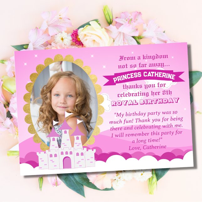 Carte De Remerciements Château Princesse Royale Rose Fille Anniversaire (Créateur téléchargé)