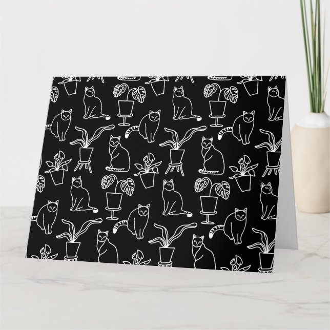 Carte De Remerciements Chats blancs en noir (Devant)