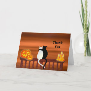 Carte De Remerciements Chats Citrouilles bougies Halloween
