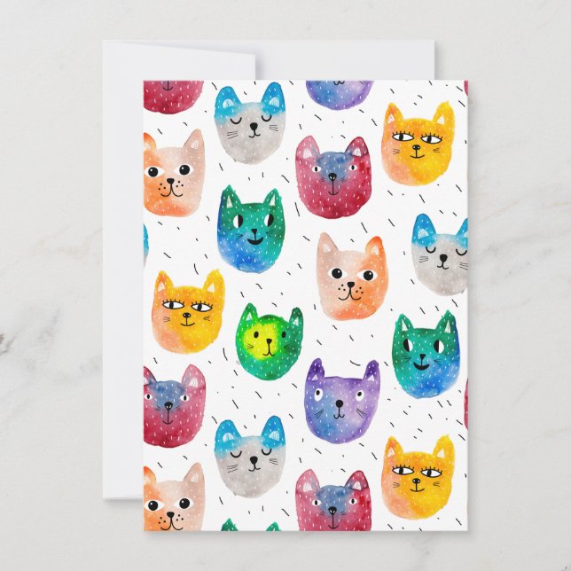 Carte De Remerciements Chats et amis à l'aquarelle (Devant)