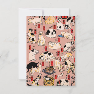 Carte De Remerciements chats japonais Ukiyo-e Funny kitty