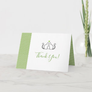 Carte De Remerciements Chats Romantiques Amoureux Cœur Vert Gingham Maria