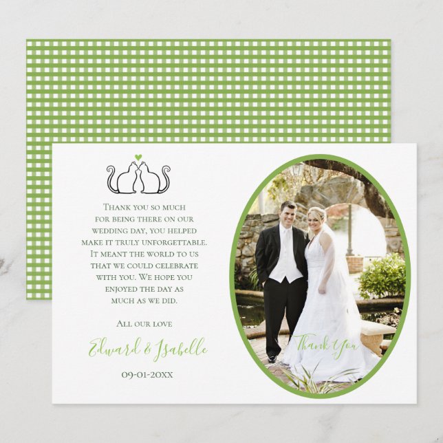 Carte De Remerciements Chats romantiques en amour Mariage Couple Photo Ve (Devant / Derrière)