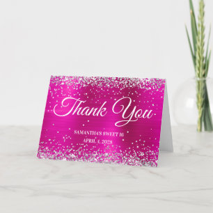 Carte De Remerciements Chaud Pink Foil Parties scintillant argent doux 16