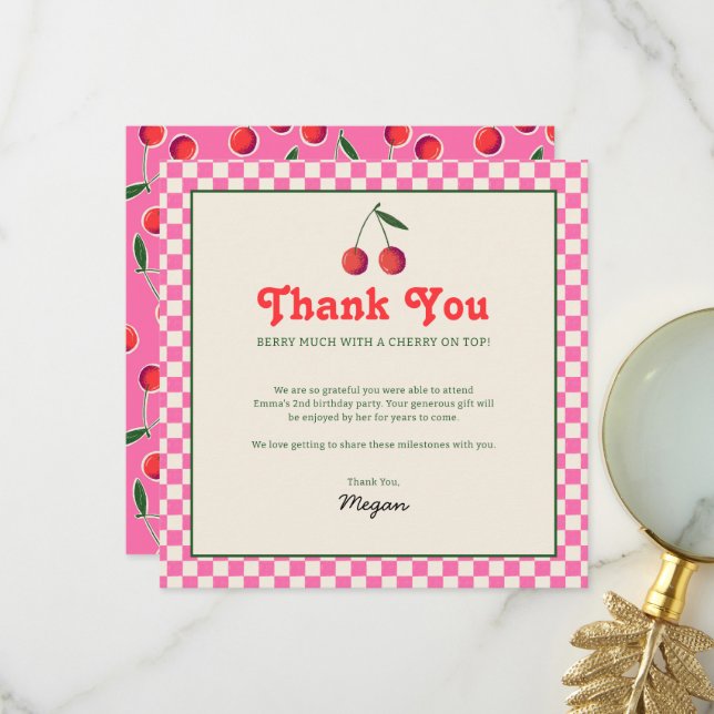 Carte De Remerciements Chaud rose Berry Cherry Retro Anniversaire (Devant/Arrière en situation)