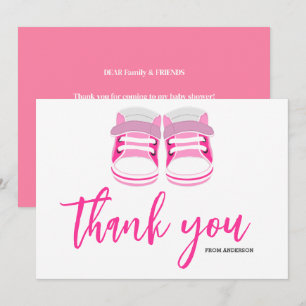 Carte De Remerciements Chaussons Bébé Fille Bleu Aquarelle Baby Shower 