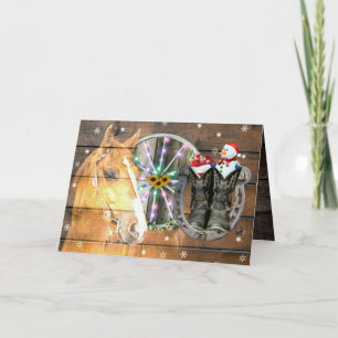 Carte De Remerciements Chaussure de Noël Wagon Roue Boots de cow-boy Hors