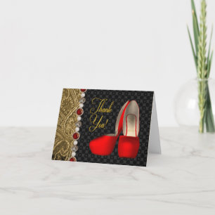 Carte De Remerciements Chaussures à talon élevé perles noir rubis rouge o
