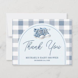 Carte De Remerciements Chaussures Bébé Bleues Gingham Baby Shower Chausso