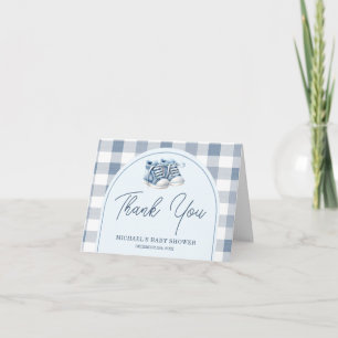 Carte De Remerciements Chaussures Bébé Bleues Gingham Booties Baby Shower