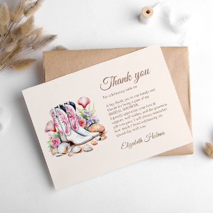 Carte De Remerciements Chaussures de cowgirl côtières bohèmes pour une fê