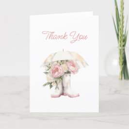 Carte De Remerciements Chaussures de pluie blanches et pivoines roses Bab