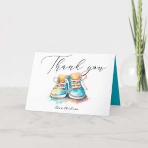 Carte De Remerciements Chaussures pour bébés   Baby shower Blue Boy
