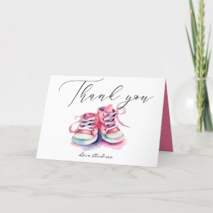 Carte De Remerciements Chaussures pour bébés   Baby shower rose fille