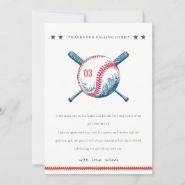 Carte De Remerciements Chauve Souris Rouge Navy Batte de Baseball Enfant 