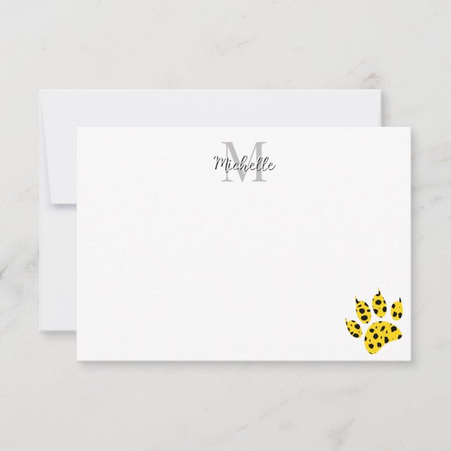 Carte De Remerciements Cheetah Paw Print Custom Monogram  (Devant)